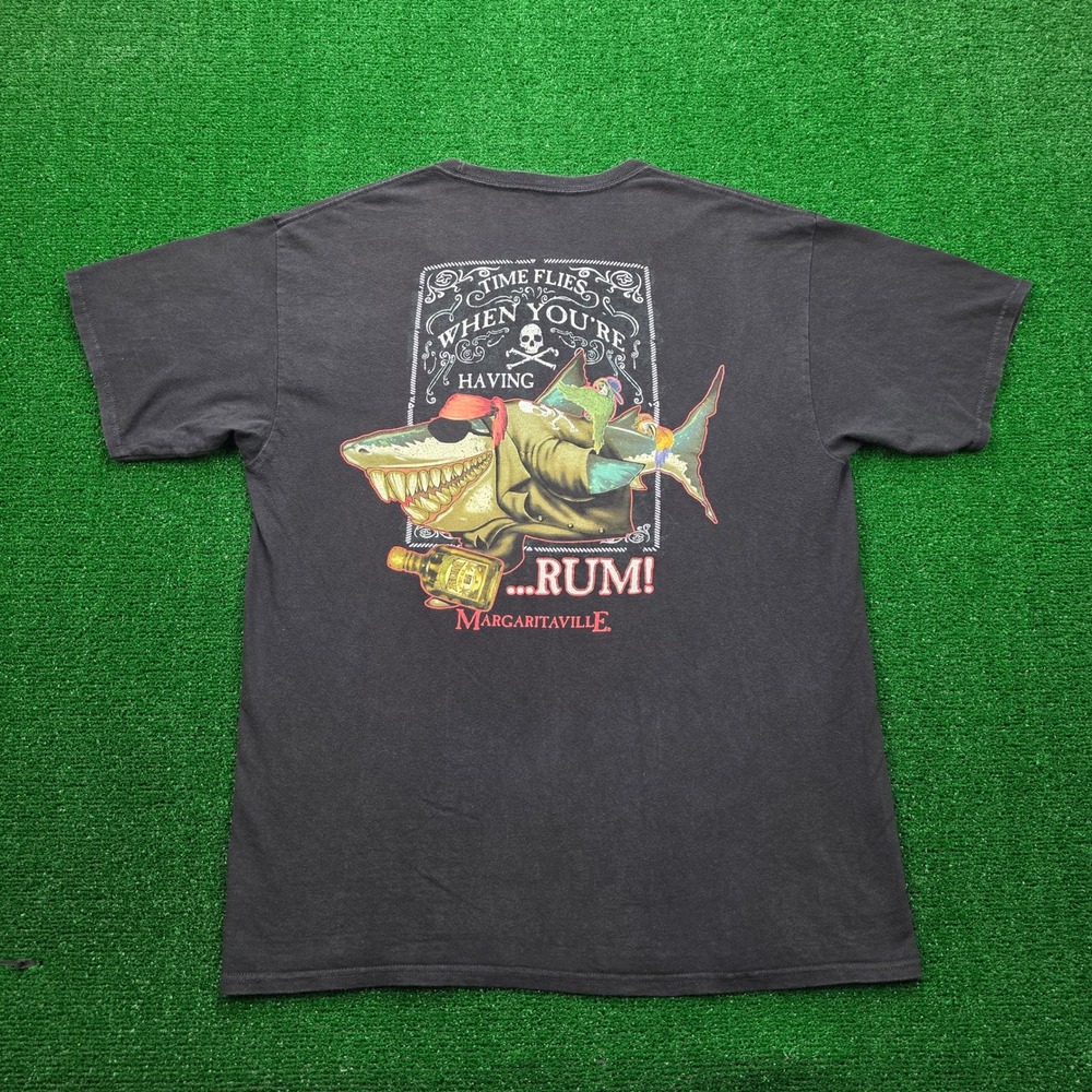 Margaritaville Niagara Falls Pirate Shark Rum Graphic Tshirt Mens Large Black